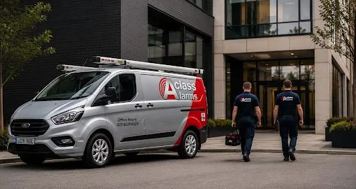 A Class Alarms engineers arriving at a property